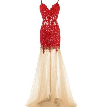 Spaghetti Straps Illusion Prom Dress With Lavish..