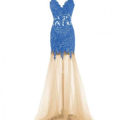 Spaghetti Straps Illusion Prom Dress With Lavish..
