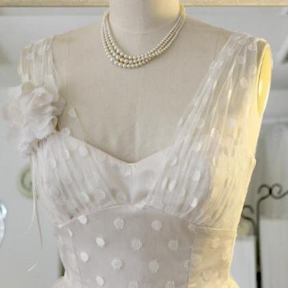 Vintage Polka Dots Tea Length Wedding Dress