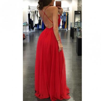 Red Backless Maxi Dress With Side Slit