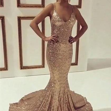 Sequined Prom Dress With Spaghetti Straps