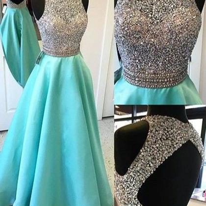 A-line Open Back Beaded Prom Dress