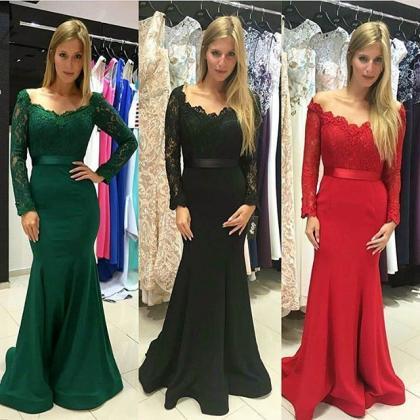 Long Sleeved Trumpet Formal Occasion Dress Prom..