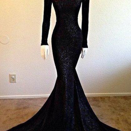 Modest High Collar Black Sequin Dress With Long..