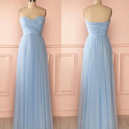 Light Blue Long Chiffon Bridesmaid Dresses