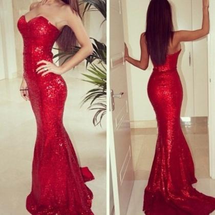 Sparkle Red Sequin Fit To Flare Prom Dress Formal..