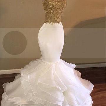 Gold Bodice Mermaid Prom Dress With Crystaled..