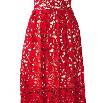 Short Red Lace Casual Dress