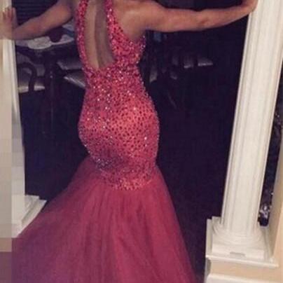 Vintage White Sparkle Halter-Neck Evening Gown Keyhole Cutout Mermaid Prom Dress DP7789