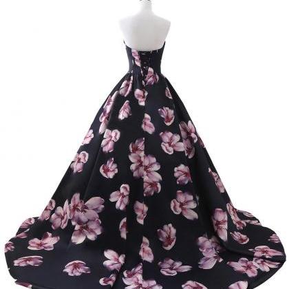 Sweetheart Floral Print Ball Gown Featuring Back..