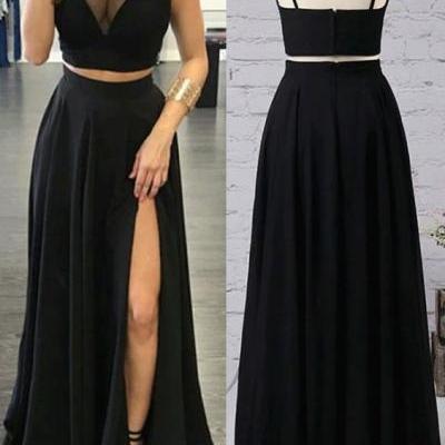 Two Pieces Party Dress with Slit Skirt