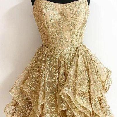 Gold Short Junior Prom Dress