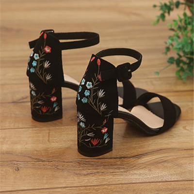 Embroidered Ankle Strap Sandals