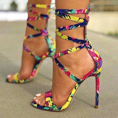 Tie Leg Stiletto Heeled Sandals Summer Shoes Women