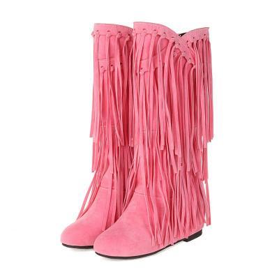 Pink Suede Fringe Boots 