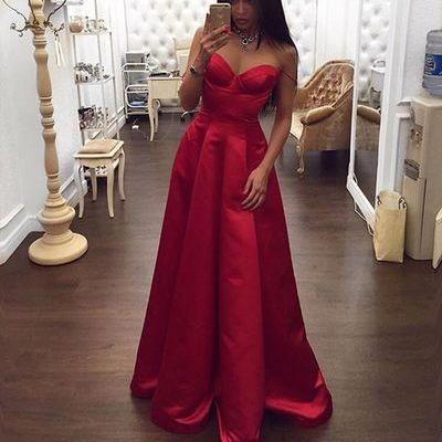 Red Sweetheart Prom Dress Strapless Formal Occasion Evening Dress