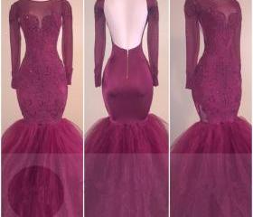 Trendy Yellow Long Sleeve Open Back Mermaid Prom Gown SREAL137 main image 1