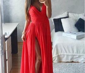 Spaghetti Straps V-neck Ruched Chiffon Dress Cinnamon Rose main image 1