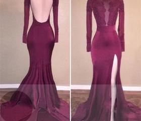 Backless Long Sleeves Prom Dress With Slit on Luulla