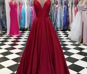 White Spaghetti Straps V Neck Satin Prom Dress LBQ1149 main image 1