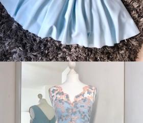 Light Blue Lace Pearl Neck Homecoming Dresses main image 0