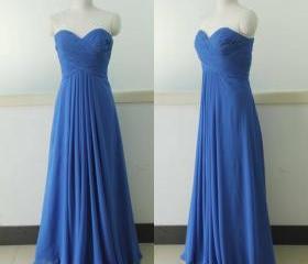 Empire Long Chiffon Dresses with Sweethart Royal Blue