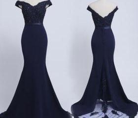 Off The Shoulder Navy Evening Gown on Luulla