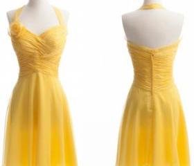 Pretty Halter Yellow Sweetheart Neck A Line Homecoming Dress Mini Party Dress main image 1