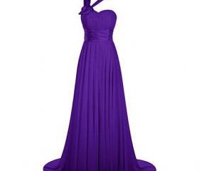 One Shoulder Formal Dress Evening Gown Puple Long Bridesmaids Dresses ...