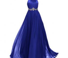 A-line Floor-Length Chiffon Pleated Dress Royal Blue main image 1