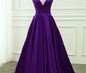 Long Purple Satin V-neck Ball Gowns Prom Dresses Off The Shoulder   cg11669 main image 1
