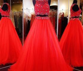 Red 2 Pieces Prom Dress Evening Gown Pageant Dress on Luulla