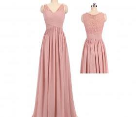 V-neck Chiffon Dresses with Double Straps Plum