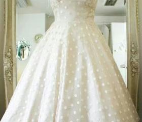Country style Round Neck Polka Dots Tea Length Pin Up 50s Wedding Dress with Sleeves