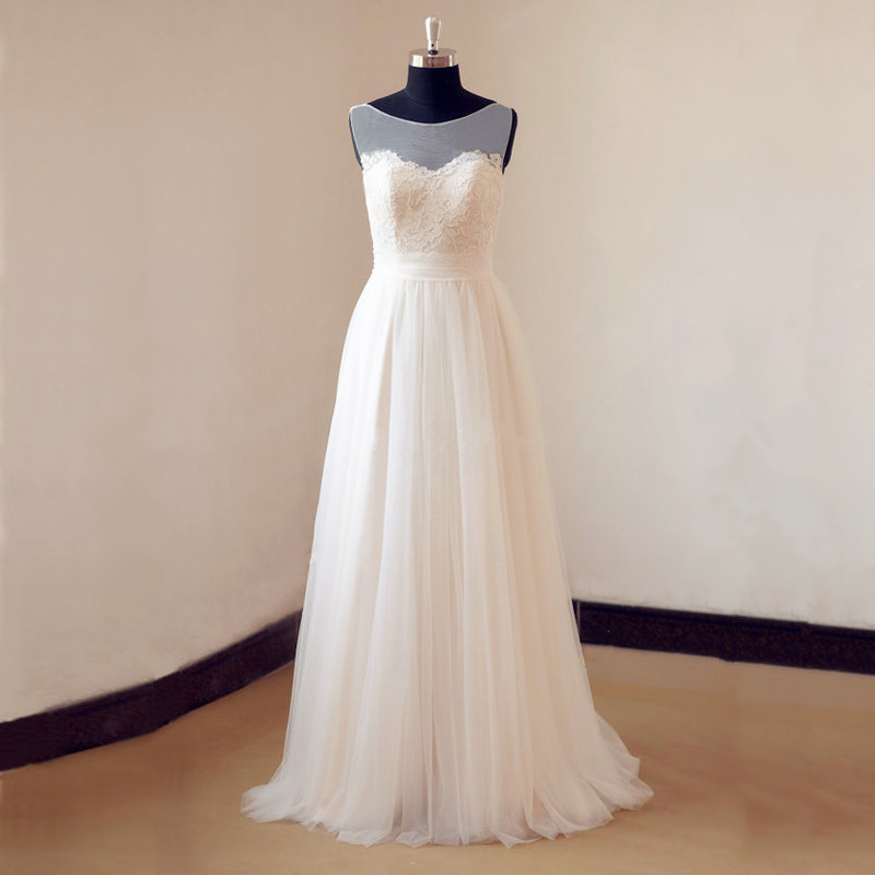 Ivory Tulle Lace Wedding Dress With Sheer Neckline On Luulla 