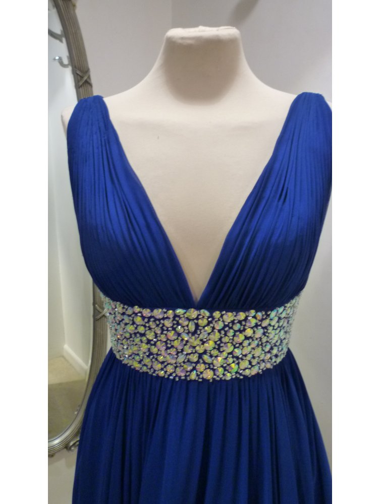 Long Chiffon Dresses with V Neckline Royal Blue