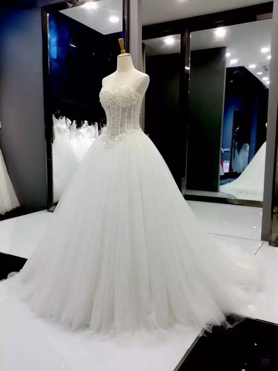 Sleeveless Illusion Corset Bodice Wedding Dress With Beading on Luulla