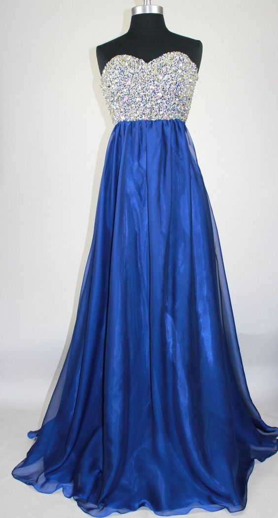 Royal Blue Beaded Prom Dress Long Evening Dress