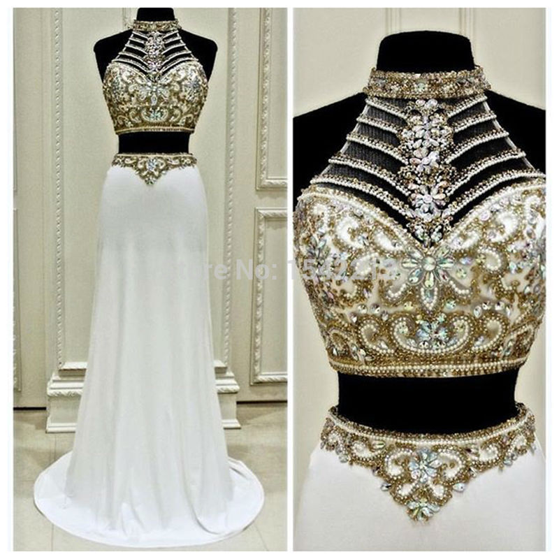 High Neck Beaded 2 Pieces Prom Dress