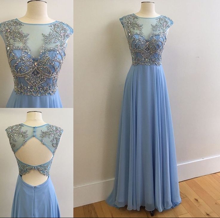 Ilusion Neck Long Chiffon Formal Occasion Dress With Beads on Luulla