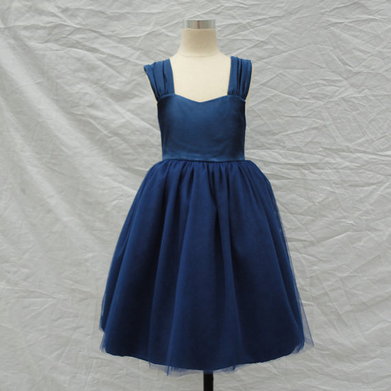 Navy Blue Girl Dress With Bow