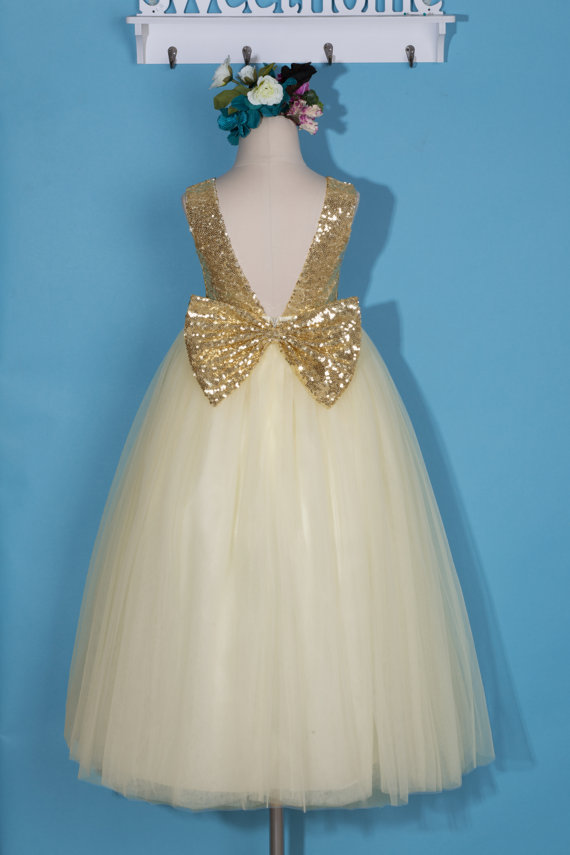 Champagne Communion Pageant Girl Dress With Sequin Bodice