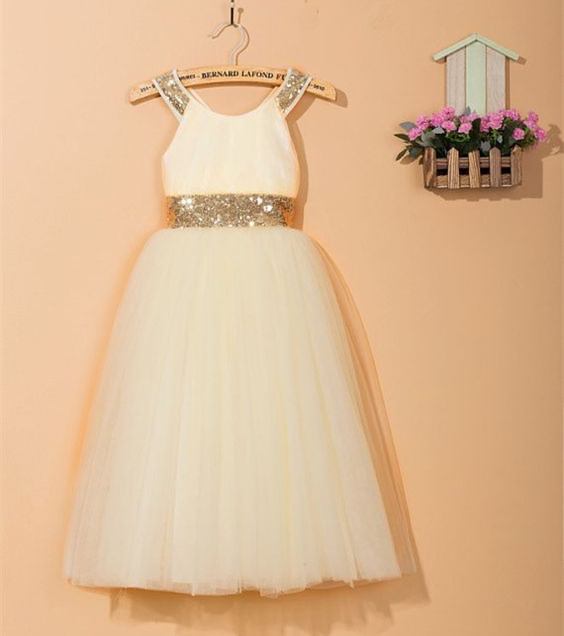 Custom Made Ivory Shimmery Sequin Tutu Evening Dress, Kids Clothing, Party Frock, Flower Girl Dresses, First Holy Communion Dresses, Pageant