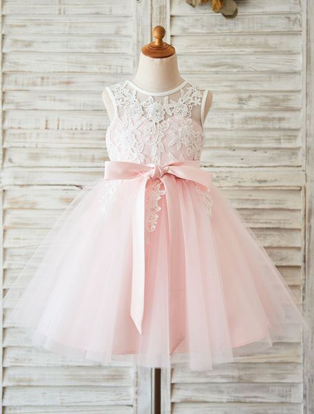 Custom Made Pink Tutu And Florallace Applique Ball Gown Evening Dress With Floral, Kids Clothing, Party Frock, Flower Girl Dresses, First Holy