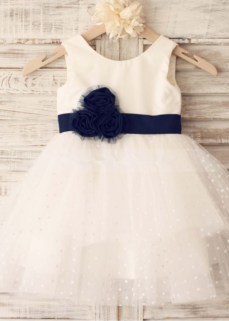 navy polka dot bridesmaid dresses Rihoas Polka Dot A-Line Midi Dress main image 1