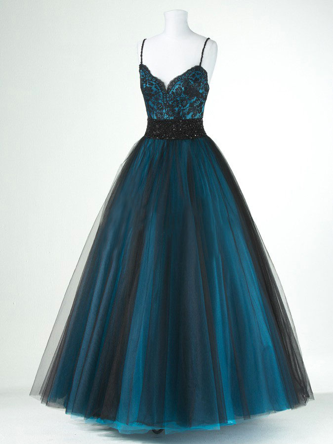 Sparkly Ball Gown Scoop Spaghetti Straps Slit Prom Dresses, Unique Party Dresses with Pockets main image 1