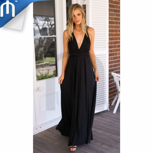 Black Evening Maxi Dress For Weddings, Maxi Prom Dress