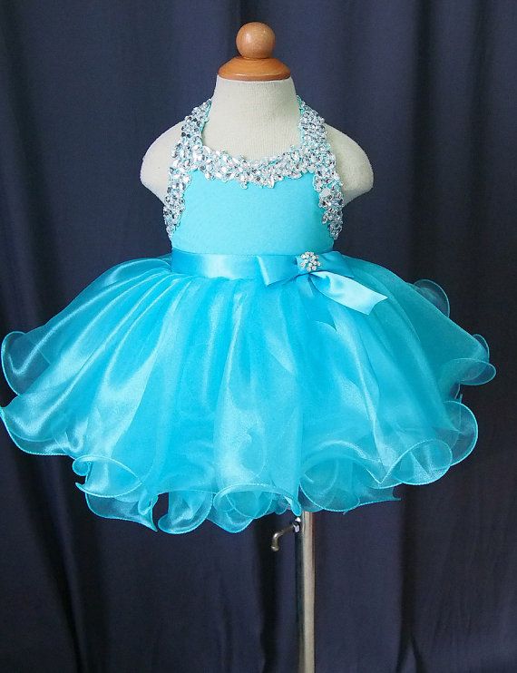 Ice Blue Infant Toddler Baby Girl Dress With Crystals