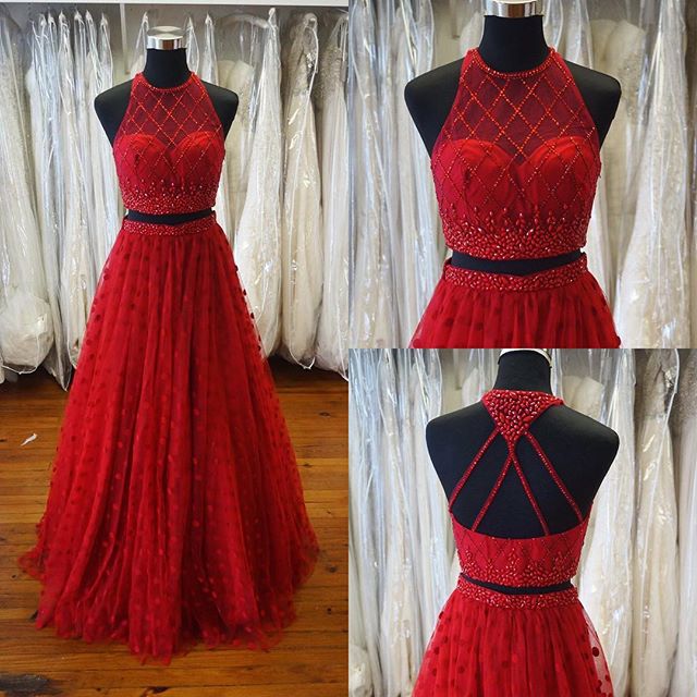 strapless open back dress Red A-Line V-Neck Sequin Long Prom Dress with Slit