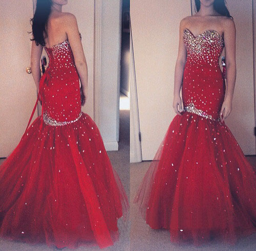 Dark Red Mermaid Prom Dress With Beads